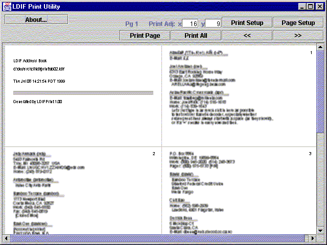 Screen Shot of the LDIF address book printer user interface
